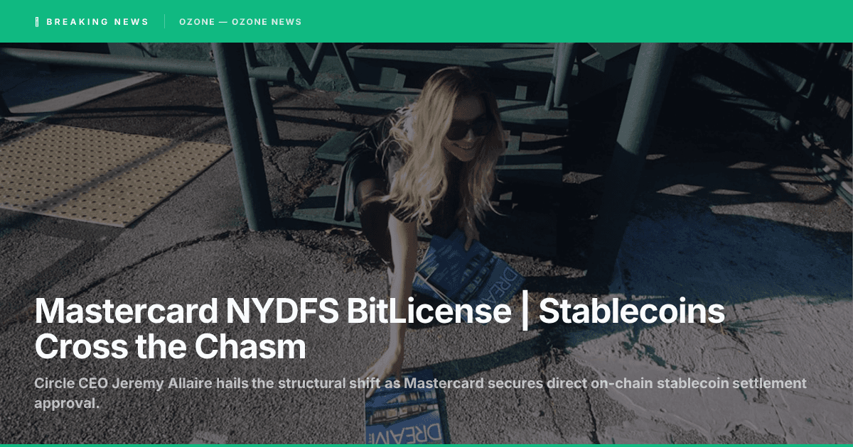 Mastercard NYDFS BitLicense stablecoin settlement Circle Allaire crossing the chasm 2026